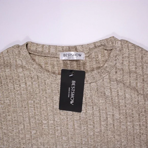 BestShow Shirts Womens L Beige Knit Soft Stretch Casual Shirt Fits24.25x28.5 NEW - Picture 2 of 8